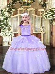 Customized Organza Sleeveless Floor Length Kids Formal Wear and Beading