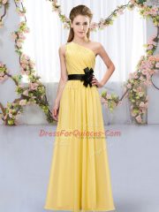 Exquisite Gold One Shoulder Neckline Belt Court Dresses for Sweet 16 Sleeveless Zipper