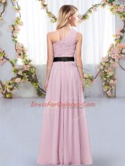 Exquisite Gold One Shoulder Neckline Belt Court Dresses for Sweet 16 Sleeveless Zipper