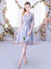 Hot Sale Half Sleeves Mini Length Lace Lace Up Vestidos de Damas with Grey