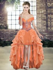 Off The Shoulder Sleeveless Lace Up Prom Dress Orange Tulle