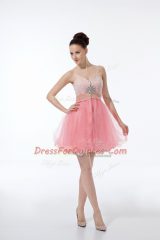 High Class Baby Pink Sleeveless Mini Length Lace and Appliques Zipper Homecoming Dress