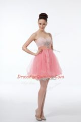 High Class Baby Pink Sleeveless Mini Length Lace and Appliques Zipper Homecoming Dress