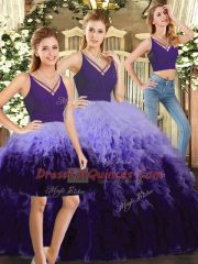 High End Sleeveless Floor Length Ruffles Backless Sweet 16 Dresses with Multi-color