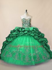 New Style Green Sweetheart Lace Up Beading and Pick Ups Sweet 16 Dresses Brush Train Sleeveless