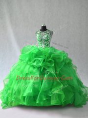 Ball Gowns Sleeveless Green Quinceanera Gown Lace Up