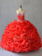 Custom Made Floor Length Ball Gowns Sleeveless Red Quinceanera Gowns Lace Up