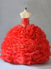 Custom Made Floor Length Ball Gowns Sleeveless Red Quinceanera Gowns Lace Up