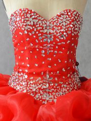 Custom Made Floor Length Ball Gowns Sleeveless Red Quinceanera Gowns Lace Up