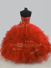 Perfect Floor Length Lace Up Sweet 16 Dresses Rust Red for Sweet 16 and Quinceanera with Beading and Ruffles