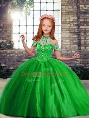 New Arrival Tulle Lace Up Little Girl Pageant Gowns Sleeveless Floor Length Beading
