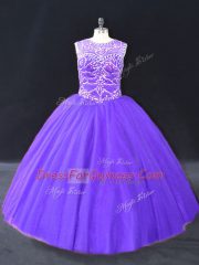 Gorgeous Purple Sleeveless Beading Floor Length Sweet 16 Quinceanera Dress