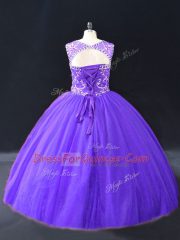 Gorgeous Purple Sleeveless Beading Floor Length Sweet 16 Quinceanera Dress