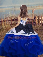 Purple Lace Up Pageant Gowns For Girls Embroidery and Ruffles Sleeveless Floor Length