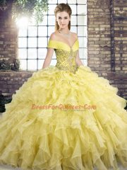Sleeveless Brush Train Beading and Ruffles Lace Up 15 Quinceanera Dress