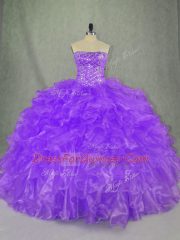 Sleeveless Beading and Ruffles Lace Up 15th Birthday Dress