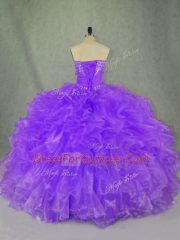 Sleeveless Beading and Ruffles Lace Up 15th Birthday Dress
