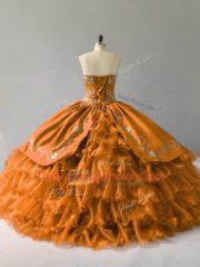 Gold Quinceanera Gown Sweet 16 and Quinceanera with Embroidery and Ruffles Sweetheart Sleeveless Lace Up
