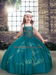 Sleeveless Lace Up Floor Length Beading Child Pageant Dress