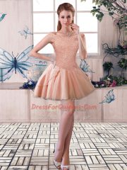 Chic Peach Sleeveless Tulle Lace Up Evening Dress for Prom and Party
