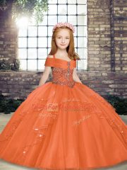 Floor Length Ball Gowns Sleeveless Orange Kids Formal Wear Lace Up