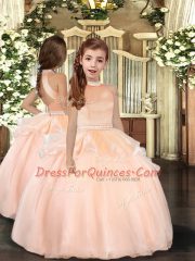 High Class Halter Top Sleeveless Backless Sweet 16 Dresses Peach Organza