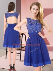 Deluxe Royal Blue Sleeveless Mini Length Beading and Appliques Backless Vestidos de Damas