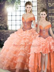 Sleeveless Brush Train Lace Up Beading and Ruffled Layers Vestidos de Quinceanera