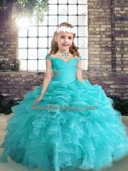 Sleeveless Side Zipper Floor Length Beading and Ruffles Kids Pageant Dress