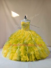 Sumptuous Multi-color Ball Gowns Beading and Ruffles Quince Ball Gowns Lace Up Organza Sleeveless Floor Length