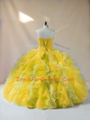 Sumptuous Multi-color Ball Gowns Beading and Ruffles Quince Ball Gowns Lace Up Organza Sleeveless Floor Length
