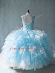 Trendy Sleeveless Lace Up Floor Length Beading and Ruffles Quinceanera Gown