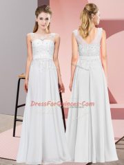 White Scoop Neckline Beading and Appliques Court Dresses for Sweet 16 Sleeveless Zipper