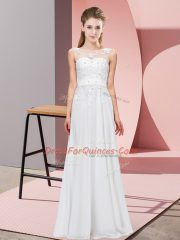 White Scoop Neckline Beading and Appliques Court Dresses for Sweet 16 Sleeveless Zipper