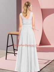 White Scoop Neckline Beading and Appliques Court Dresses for Sweet 16 Sleeveless Zipper