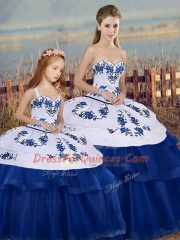 Delicate Ball Gowns Quinceanera Gown Royal Blue Sweetheart Tulle Sleeveless Floor Length Lace Up