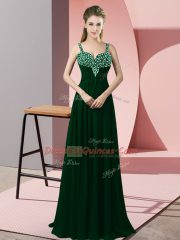 Trendy Straps Sleeveless Zipper Prom Evening Gown Dark Green Chiffon