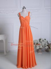 Pretty Orange Dama Dress Wedding Party with Ruching Straps Sleeveless Zipper