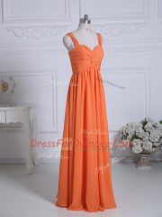Pretty Orange Dama Dress Wedding Party with Ruching Straps Sleeveless Zipper