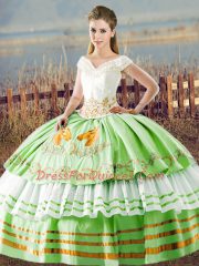 Sleeveless Lace Up Floor Length Embroidery and Ruffled Layers Sweet 16 Dress