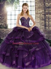 Top Selling Sweetheart Sleeveless Lace Up Sweet 16 Dresses Purple Tulle