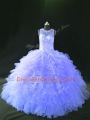 Custom Designed Floor Length Lavender Sweet 16 Dress Scoop Sleeveless Lace Up