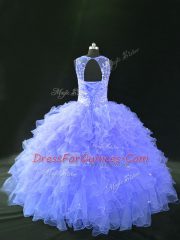 Custom Designed Floor Length Lavender Sweet 16 Dress Scoop Sleeveless Lace Up