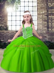 High Quality Tulle Straps Sleeveless Lace Up Beading Custom Made Pageant Dress in