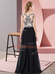 High Class Scoop Sleeveless Dama Dress for Quinceanera Floor Length Beading and Appliques Brown Chiffon