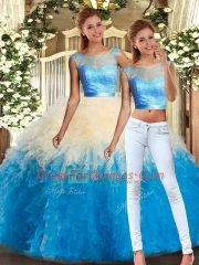 Popular Multi-color Backless Quinceanera Dress Lace and Ruffles Sleeveless Floor Length