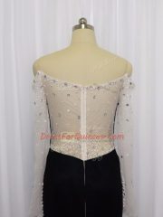 Perfect White Zipper Evening Dress Beading Long Sleeves Floor Length