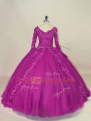 Free and Easy Tulle Long Sleeves Floor Length 15 Quinceanera Dress and Lace and Appliques