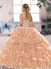 New Arrival Green Ball Gowns Beading and Ruffles Quinceanera Dress Lace Up Organza Sleeveless Floor Length