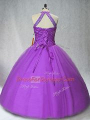Purple Halter Top Lace Up Beading 15th Birthday Dress Sleeveless